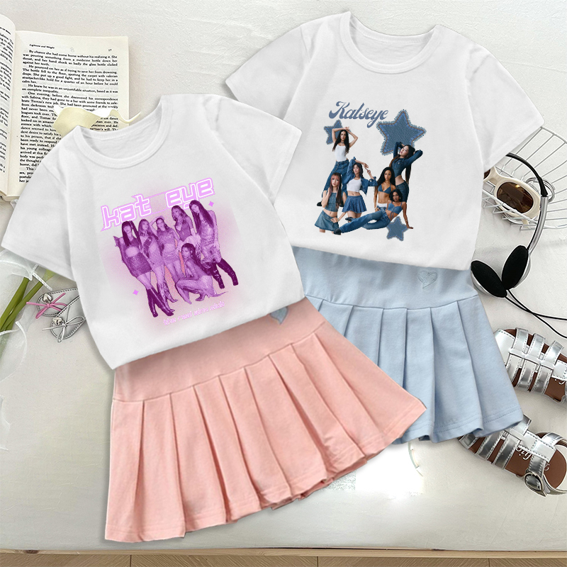 Embroidery Shirt - Fashion K POP K-KATSEYE T-shirt Pleated