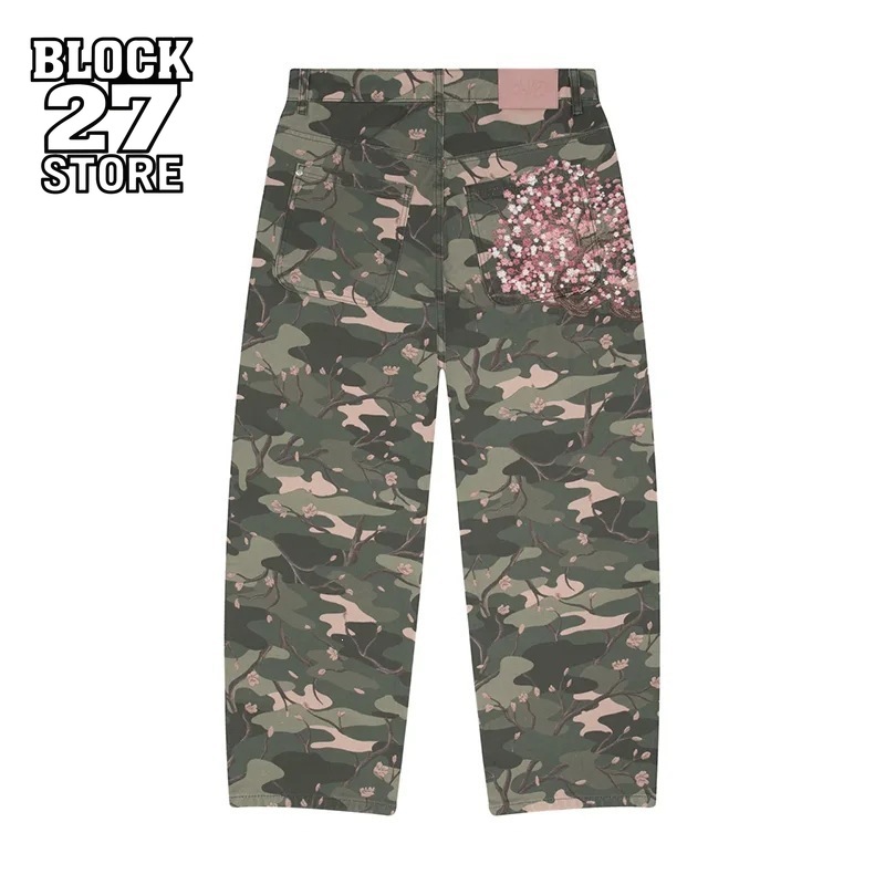 Embroidery Jeans Sakura - Mens Jeans Y2K Sakura Embroidery Camo