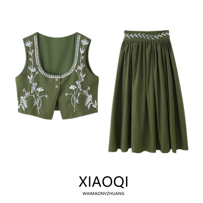 Embroidery Vest - Women's Fashion Heavy Embroidery Sequin Short