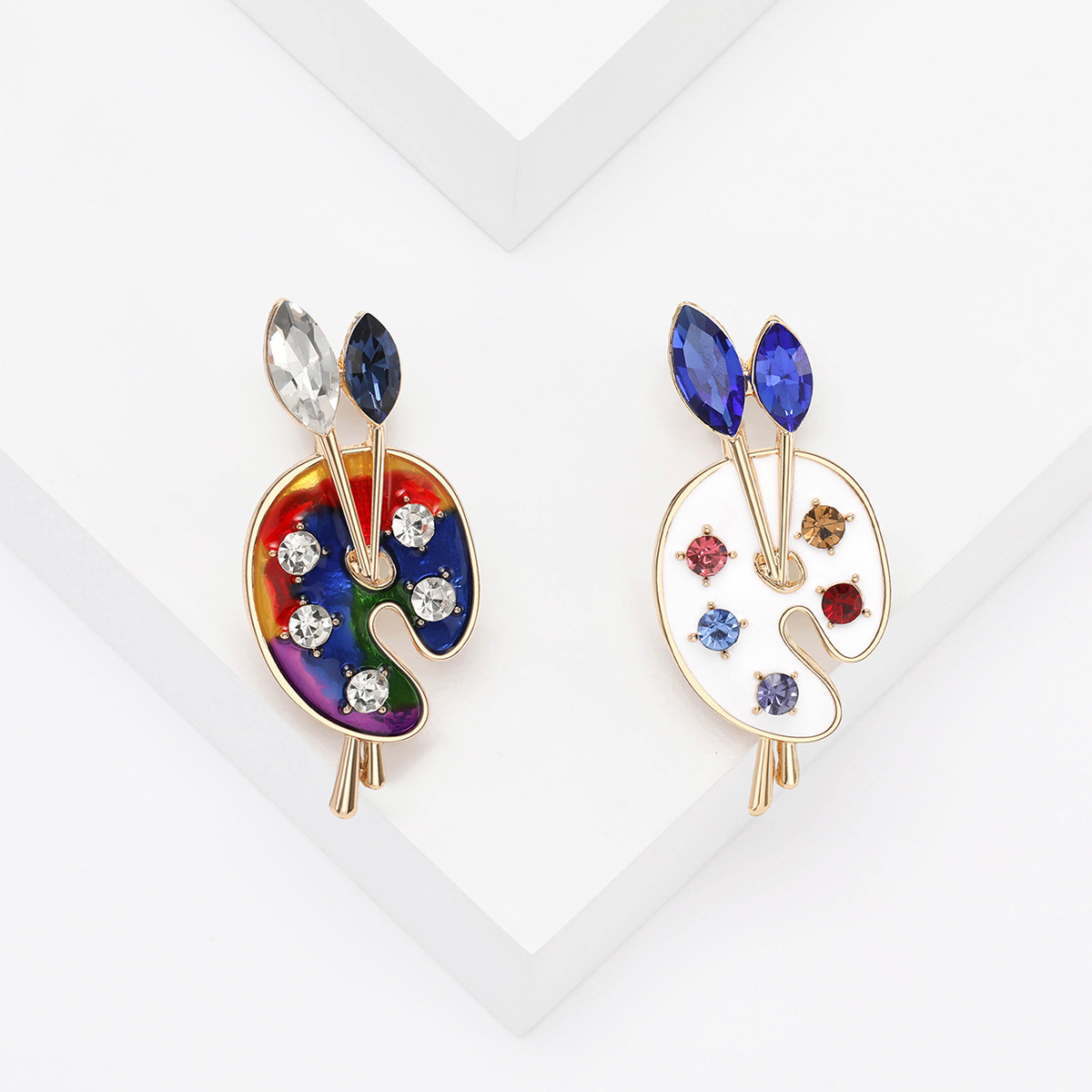 Embroidery Illustration - Painting Palette Brooches Women Men Crystal