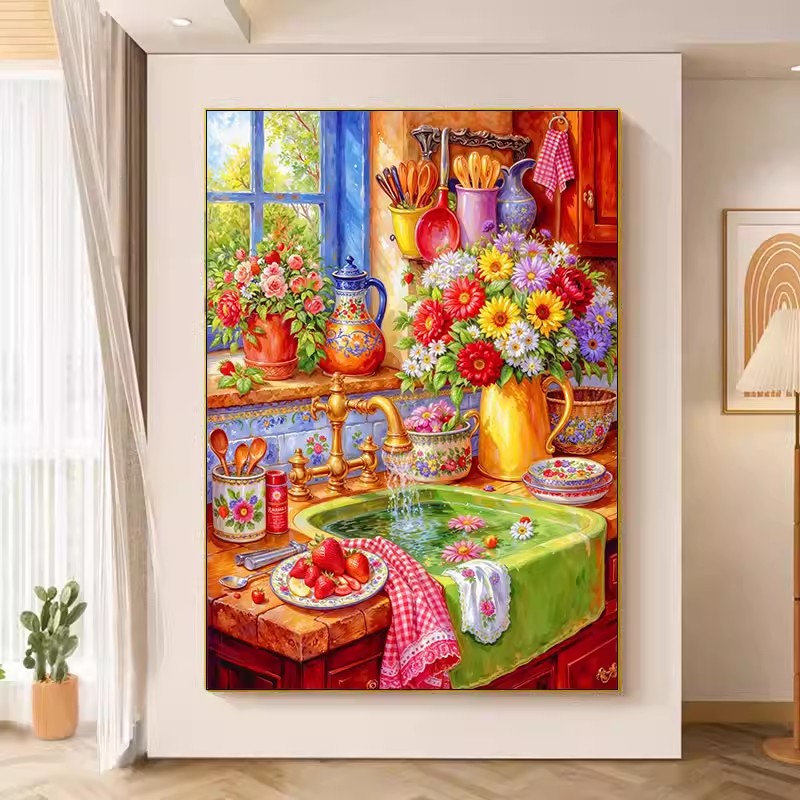 Embroidery Kitchen - 9ct 75x90cm Flower Kitchen Embroidery DIY