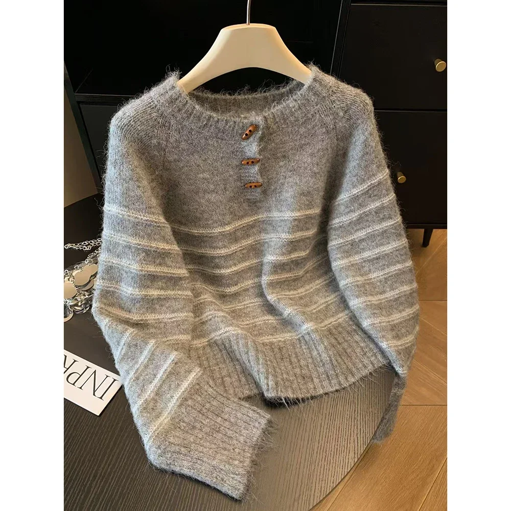 Embroidery Shirt - Autumn Winter Women's Striped Wool Cashmere