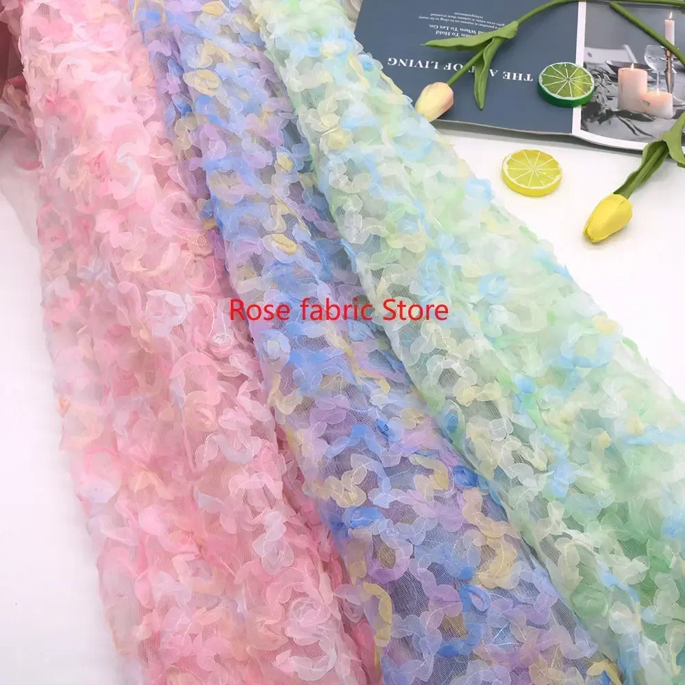 Embroidery Gradient - Gradient chiffon rose crochet lace fabric