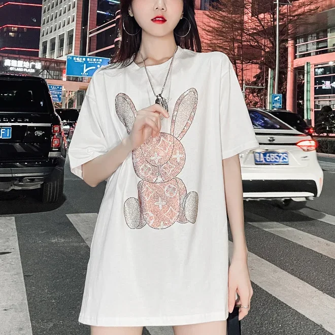 Embroidery Shirt - Women's Summer Casual T-Shirt: Diamond Cartoon