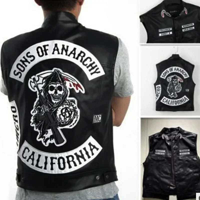 Embroidery Garment - ABC123Leather Men Motorcycle Cosplay Costume Sleeveless