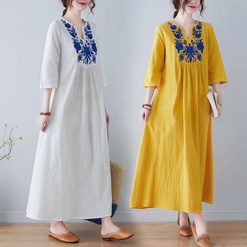 Embroidery Skirt - New Ethnic Style Loose Deep V-Neck