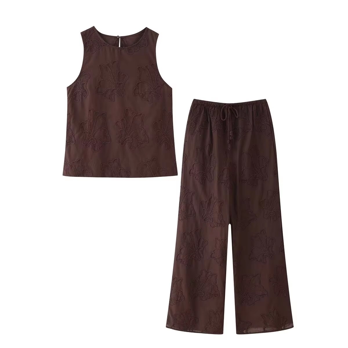 Embroidery Vest - HH Women Solid Embroidery Pant Sets