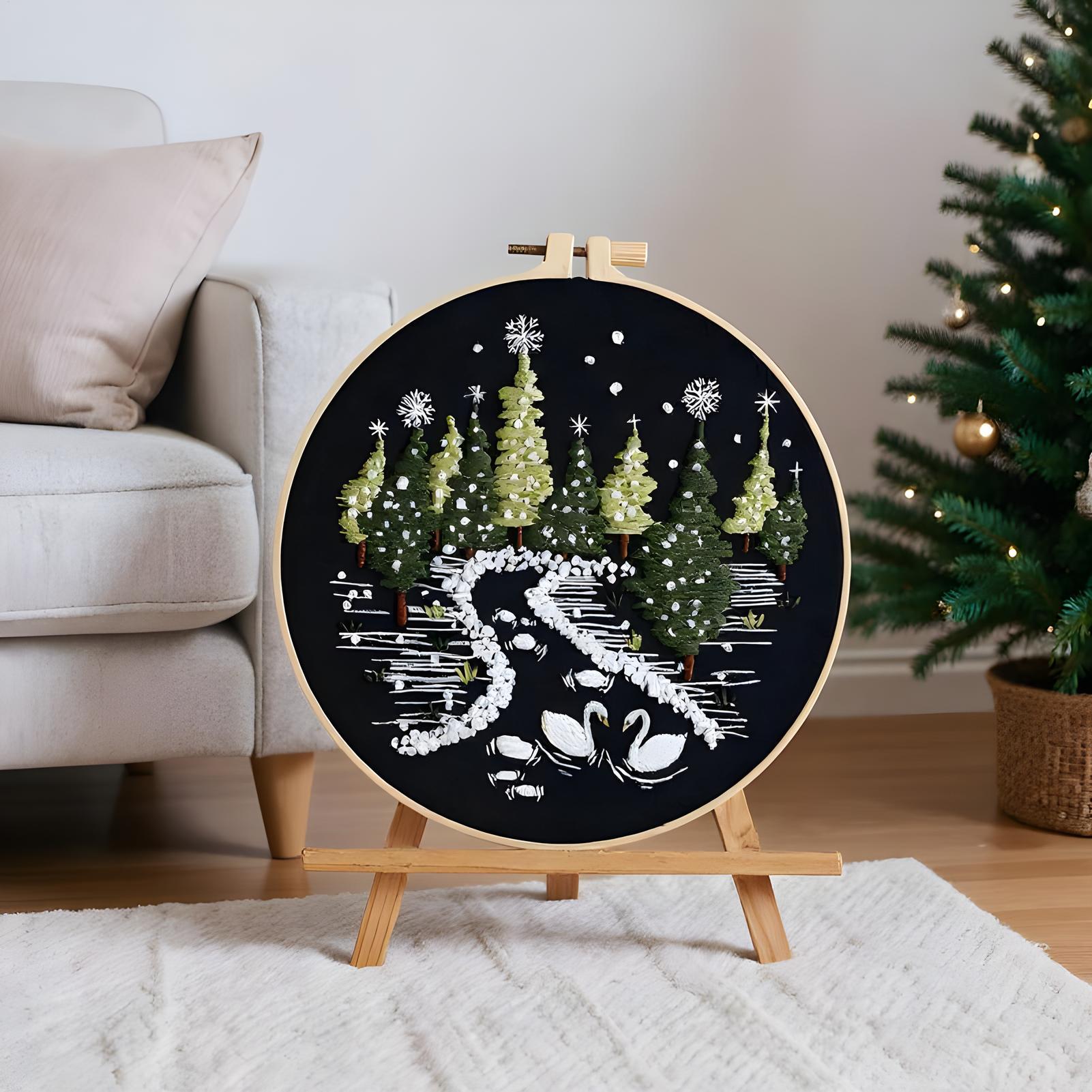 Embroidery Kitchen - Christmas Embroidery Kit Easy Snow Scene