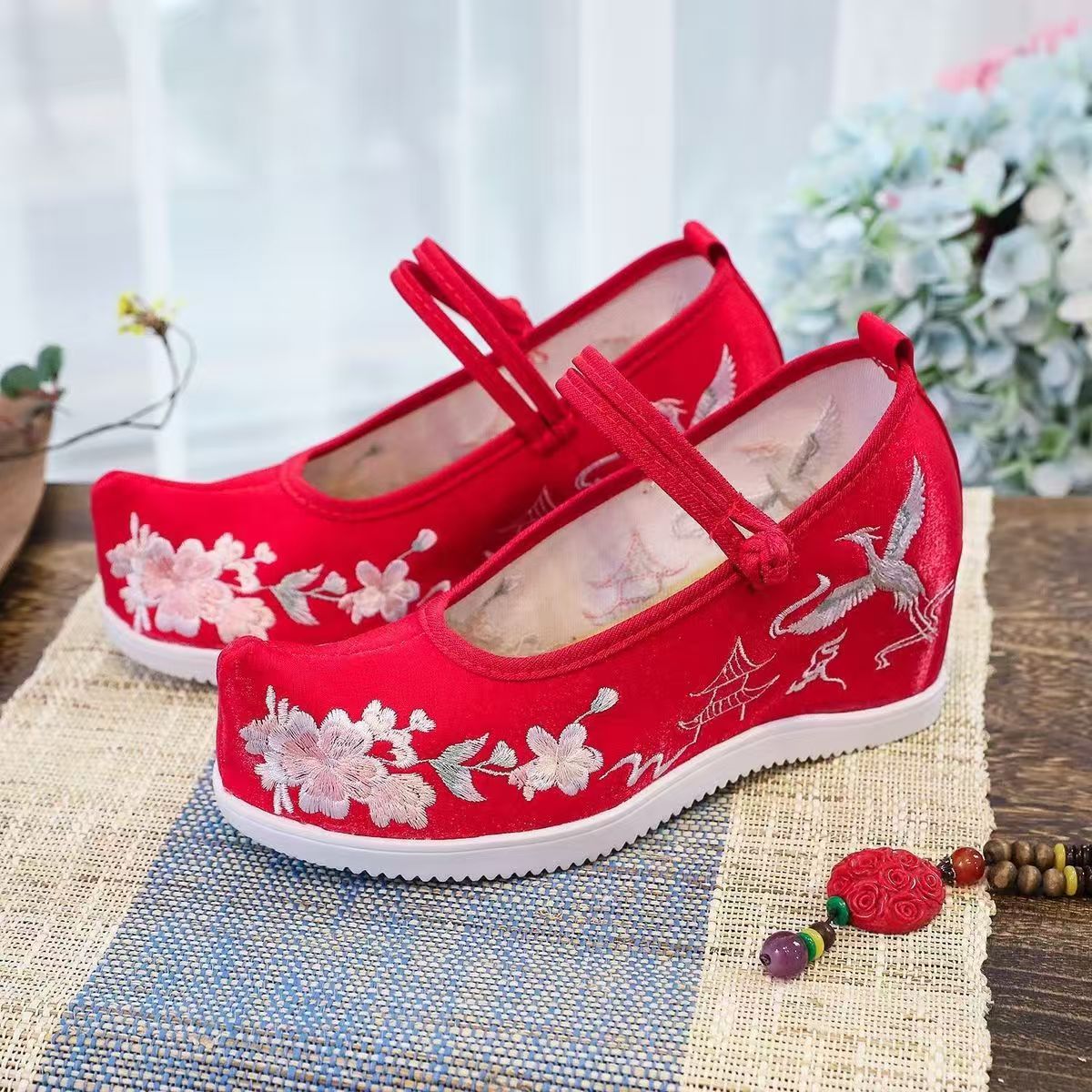 Embroidery Red - Women Increased Internal Embroidered Shoes Thick