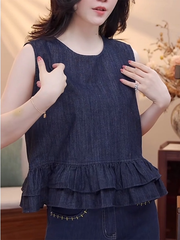 Embroidery Vest - Korean Style round Neck Short Sleeve