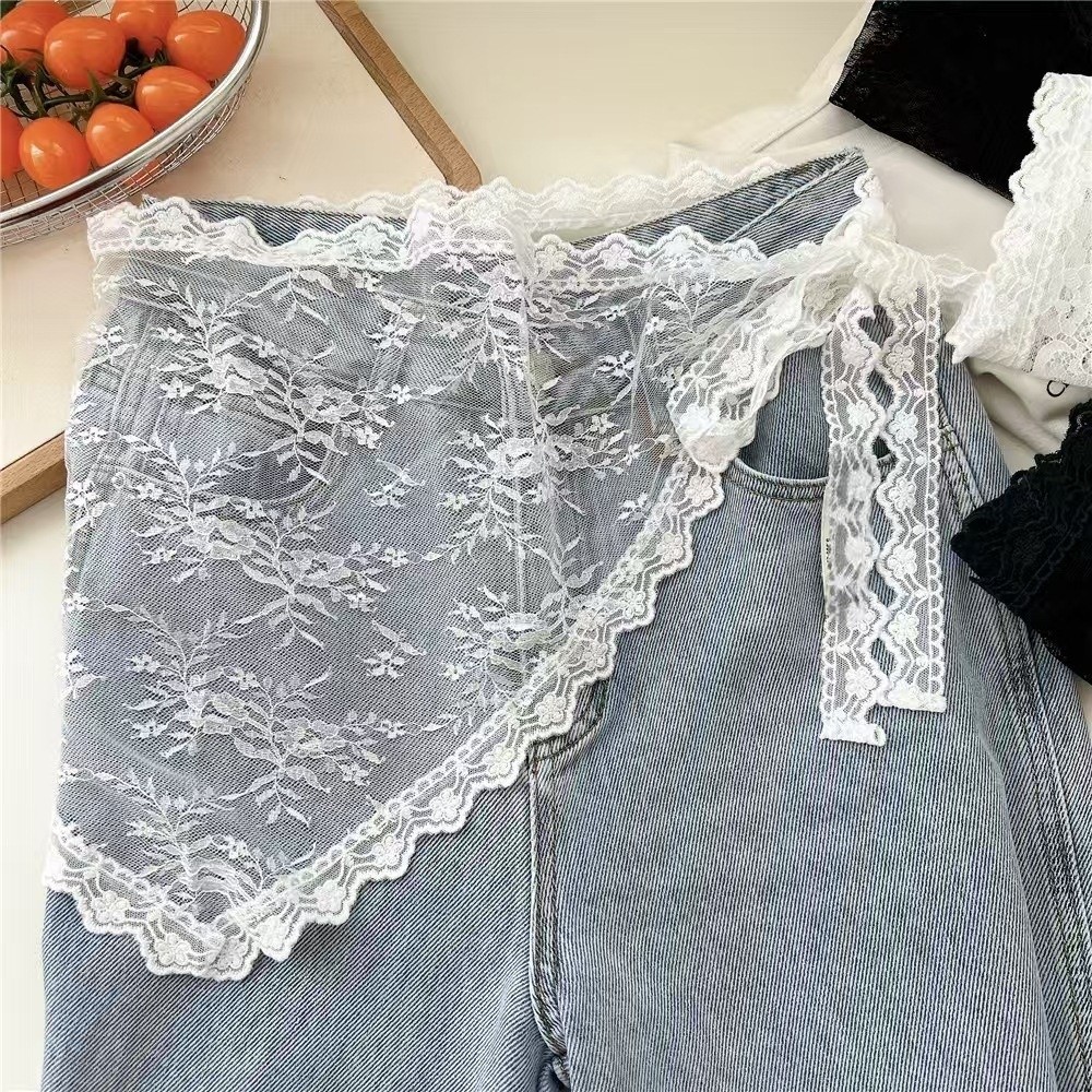 Embroidery Skirt - Harajuku Y2K Triangle Apron Embroidery Flower