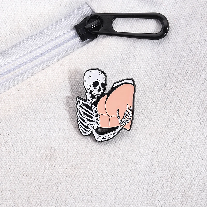 Embroidery Illustration - Funny Skeleton Butt Enamel Pins Halloween