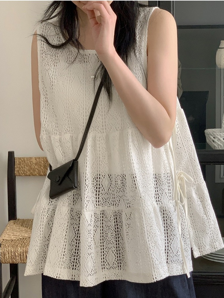 Embroidery Vest - Chic Lace Embroidery Side Bowtie Women's