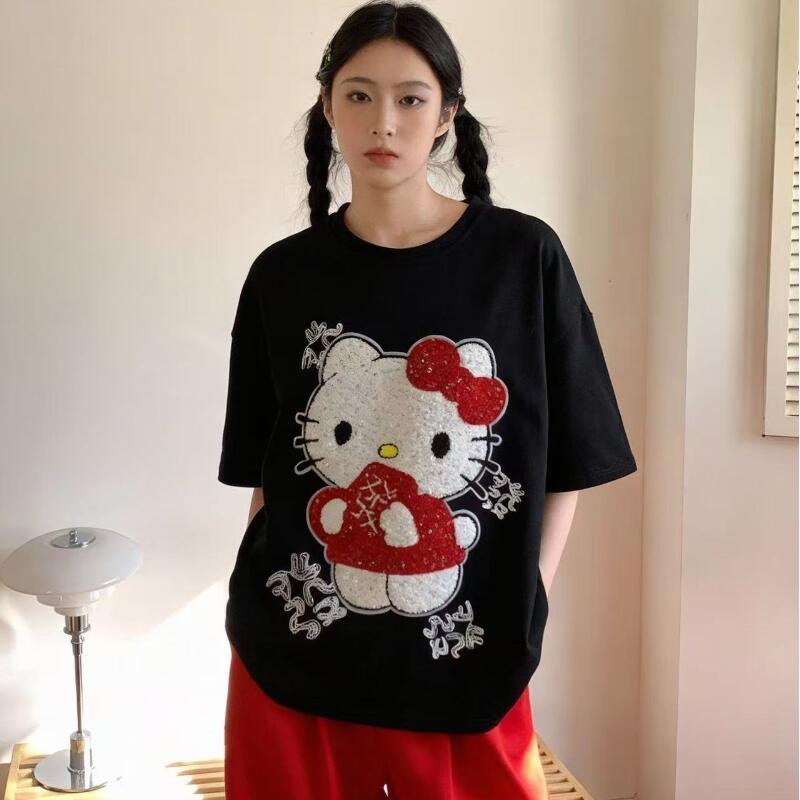 Cute Short-Sleeved Hello Kitty - đánh giá và giá Embroidery Shirt