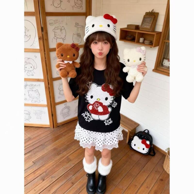 Cute Short-Sleeved Hello Kitty - đánh giá và giá Embroidery Shirt