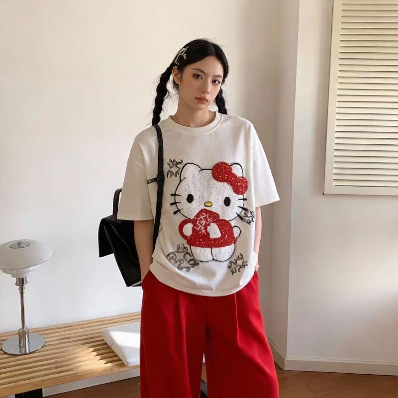 Cute Short-Sleeved Hello Kitty - đánh giá và giá Embroidery Shirt