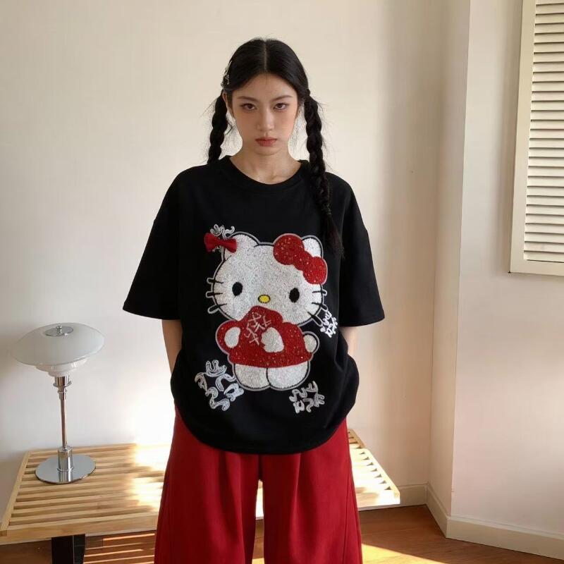 Cute Short-Sleeved Hello Kitty - đánh giá và giá Embroidery Shirt