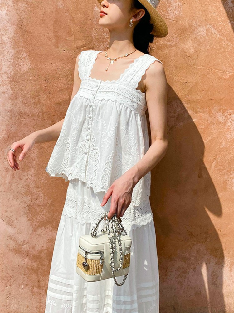Bohemian White Square-neck Ves - đánh giá và giá Embroidery Vest