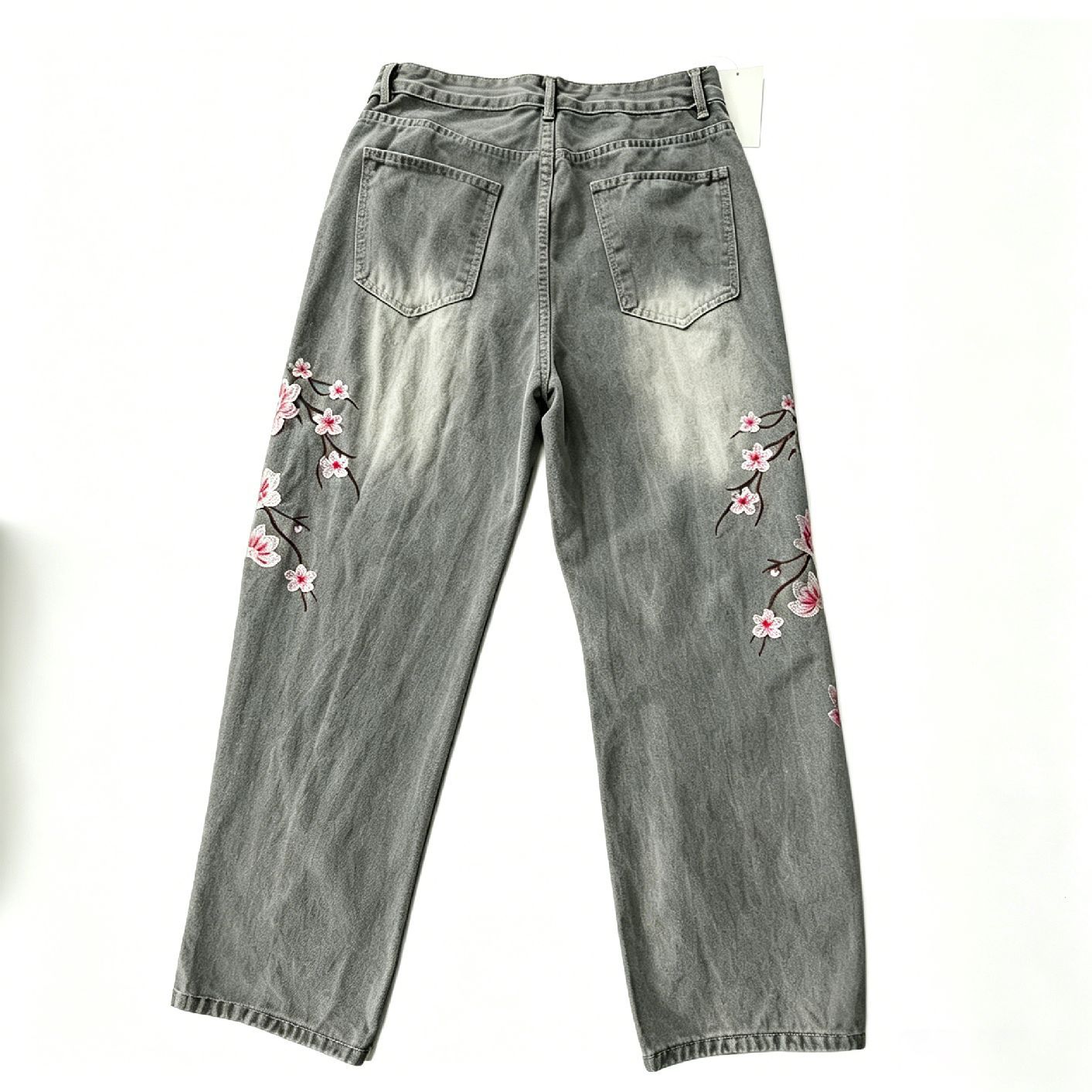 High Waist Loose Straight Leg  - đánh giá và giá Embroidery Jeans Sakura