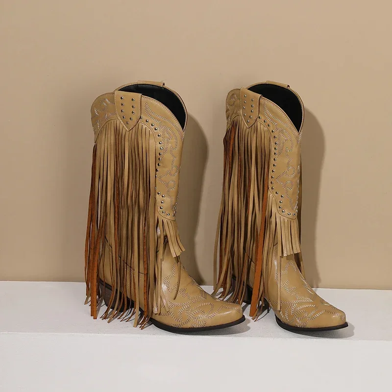Fringe Rivet Western Women Mid - đánh giá và giá Embroidery Red