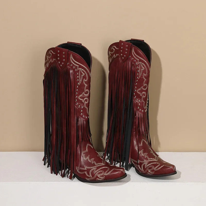Fringe Rivet Western Women Mid - đánh giá và giá Embroidery Red