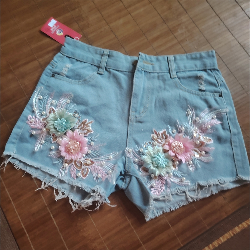Korean Fashion Women Summer De - đánh giá và giá Embroidery Jeans Sakura