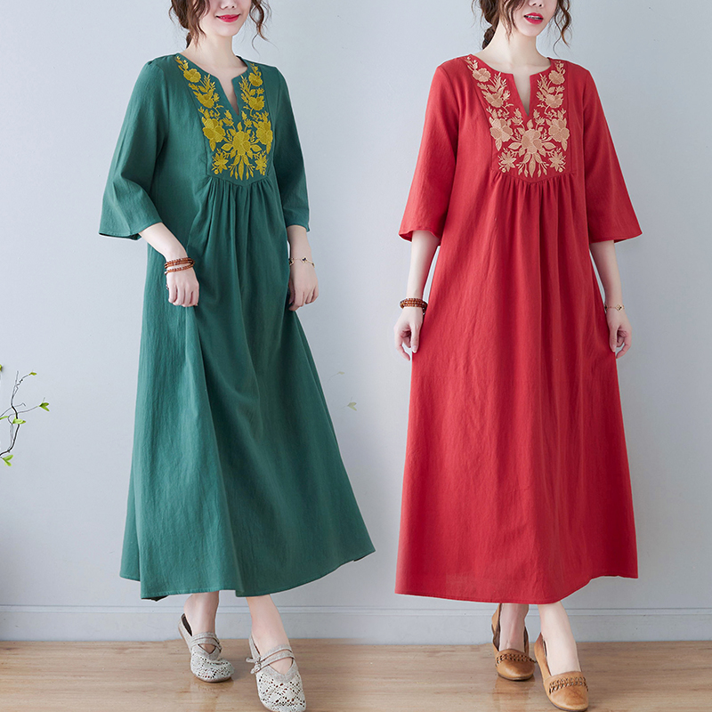 New Ethnic Style Loose Deep V- - đánh giá và giá Embroidery Skirt
