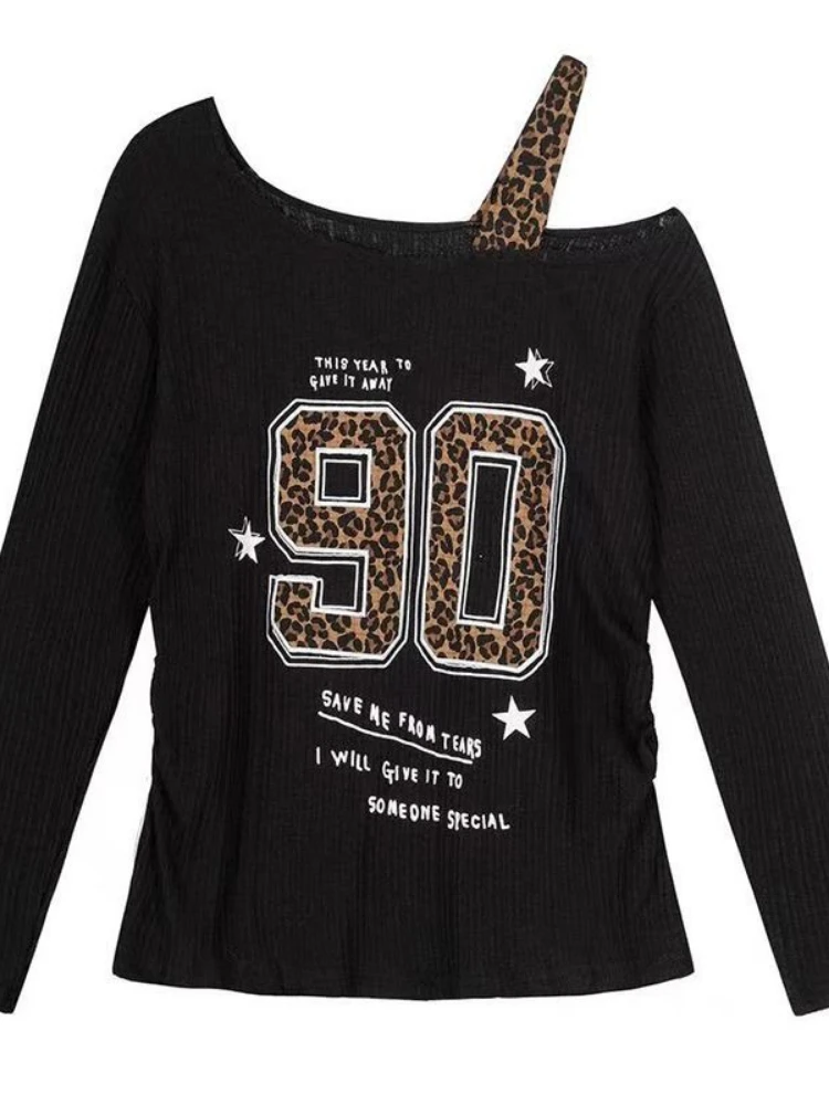 Y2K Patchwork Leopard Print T- - đánh giá và giá Embroidery Shirt