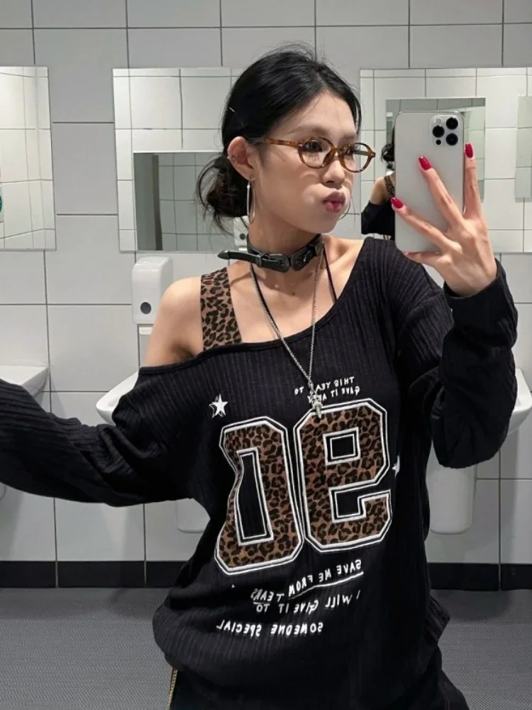 Y2K Patchwork Leopard Print T- - đánh giá và giá Embroidery Shirt