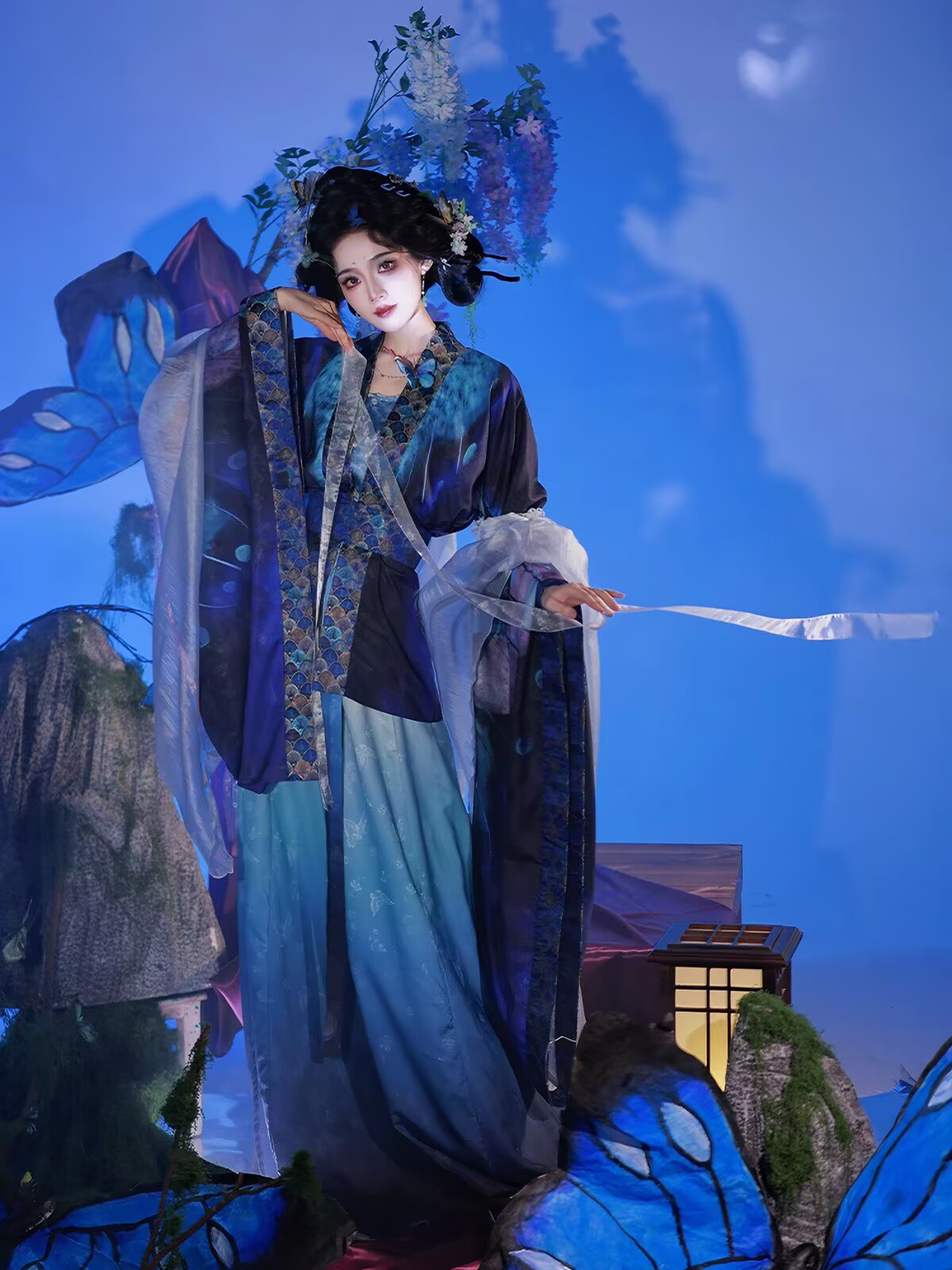 Women Song Dynasty Hanfu Blue  - đánh giá và giá Embroidery Gradient