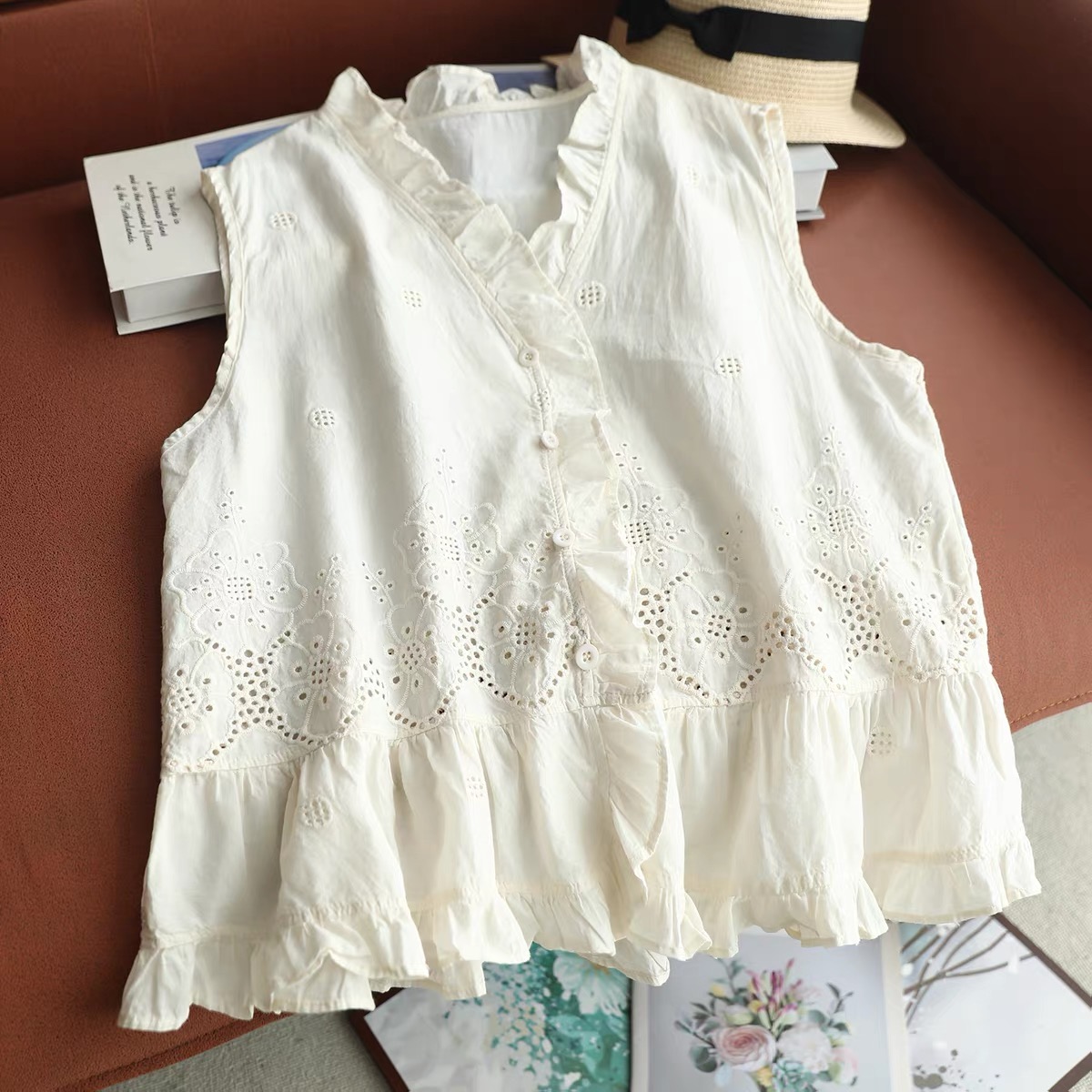 Women Sleeveless Vest Top Ruff - đánh giá và giá Embroidery Vest