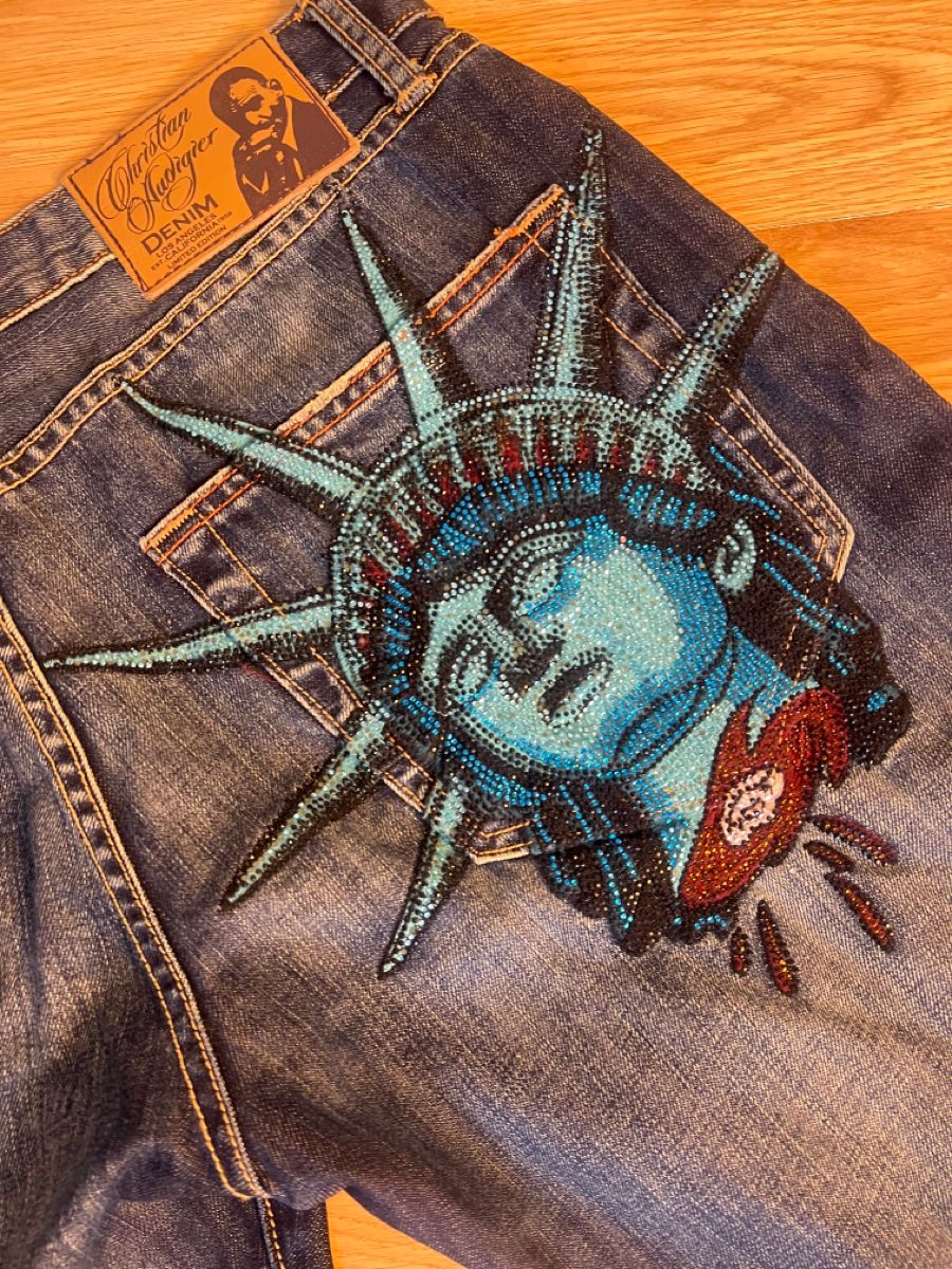 Y2k 2000s Statue of Liberty Di - đánh giá và giá Embroidery Jeans Sakura