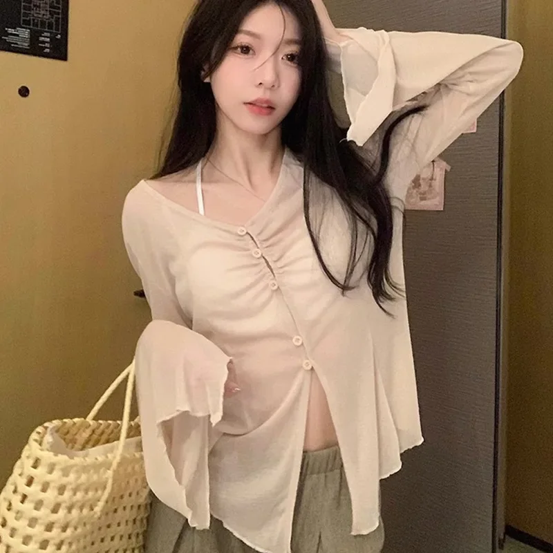 Sheer Flare Sleeve Blouse - Y2 - đánh giá và giá Embroidery Shirt