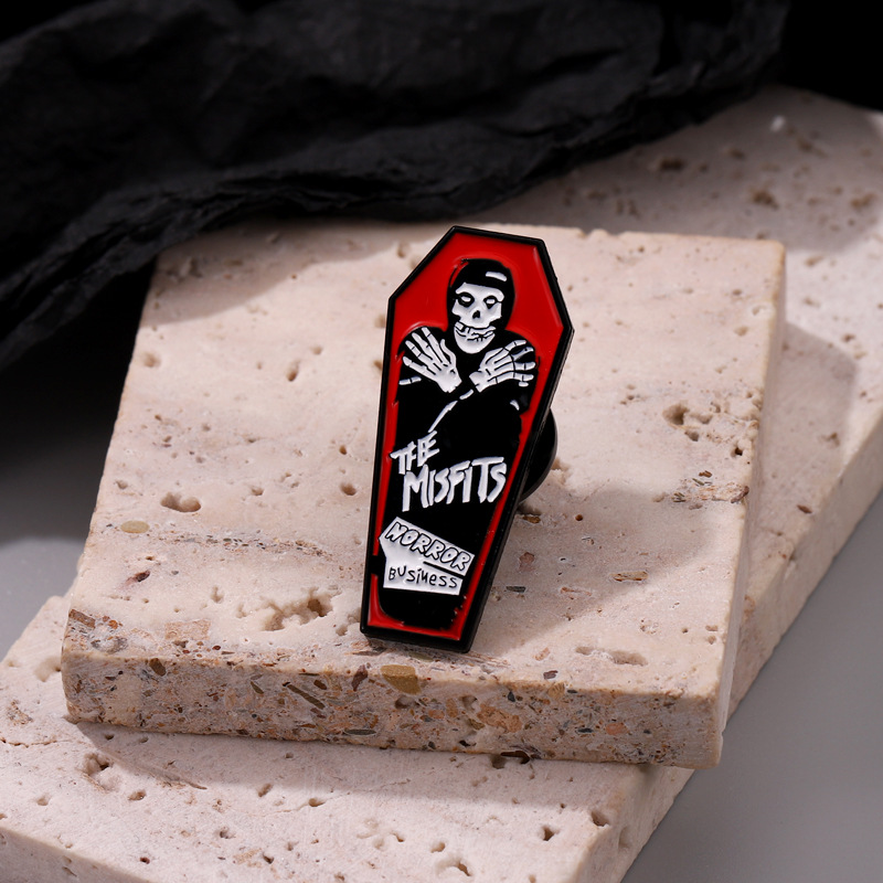 Skeleton Coffin Enamel Pins Cu - đánh giá và giá Embroidery Illustration