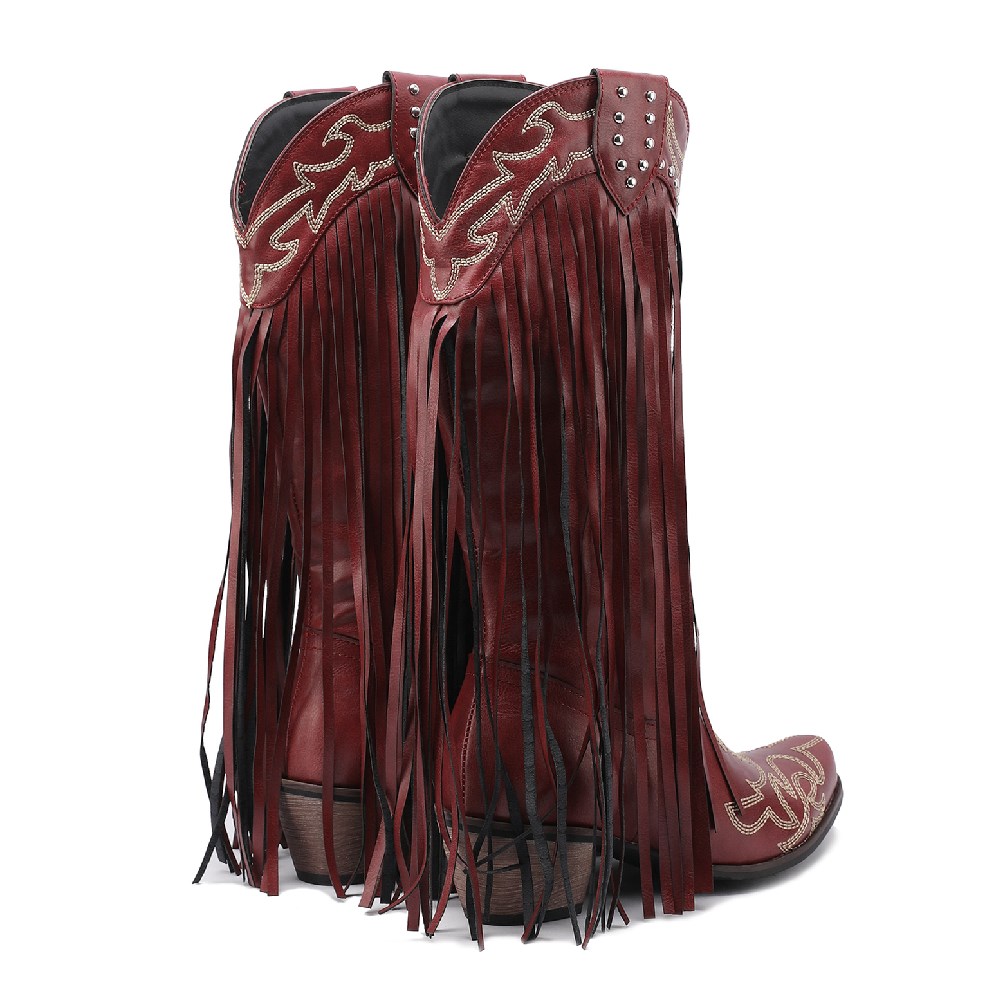 Western Cowboy Mid-calf Boots  - đánh giá và giá Embroidery Red