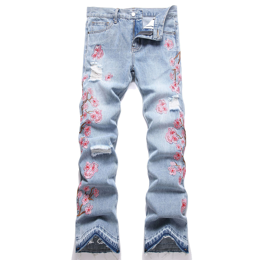 Men Flower Embroidery Denim Je - đánh giá và giá Embroidery Jeans Sakura