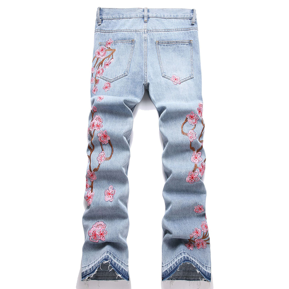 Men Flower Embroidery Denim Je - đánh giá và giá Embroidery Jeans Sakura