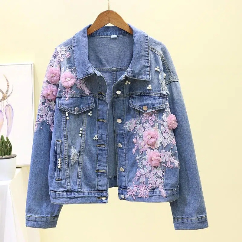 2022 Mới Thêu Denim Ngắn Áo Kh - đánh giá và giá Embroidery Jeans Sakura