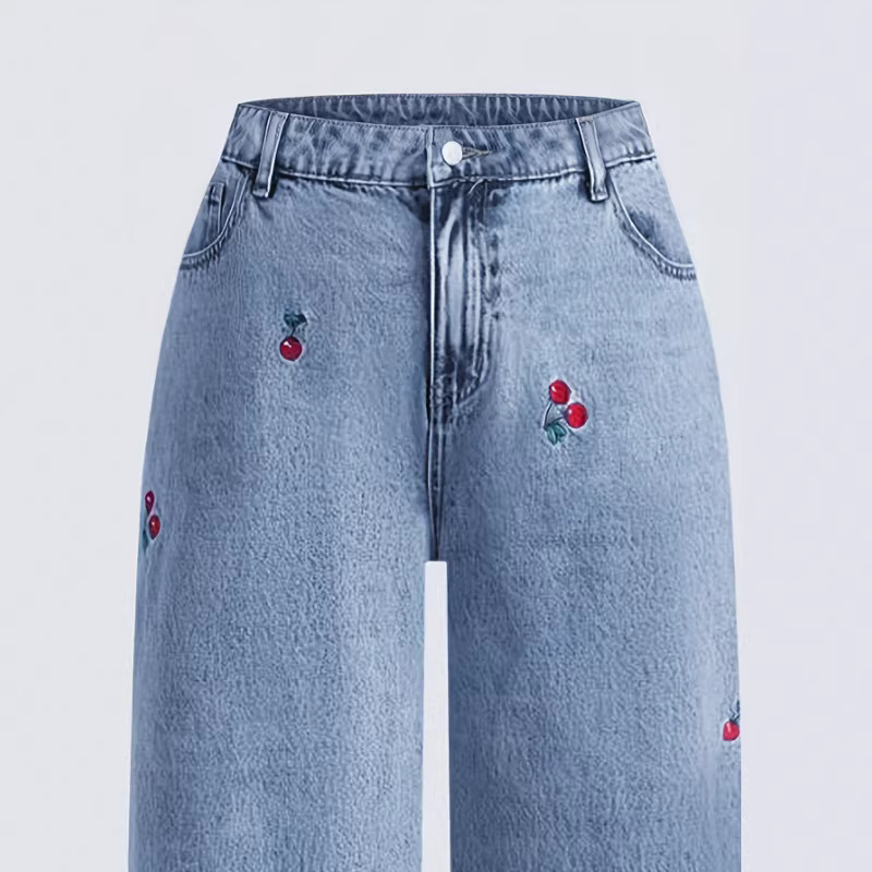 Retro Washed Denim Jeans Women - đánh giá và giá Embroidery Jeans Sakura